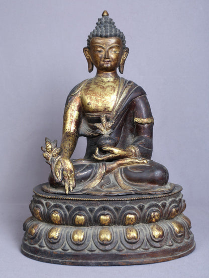 14" Medicine Buddha | Copper Statue Gilded With Gold | Handmade Buddha Statue | From Nepal