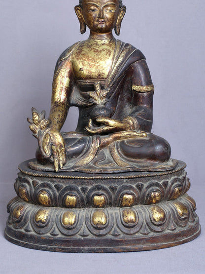 14" Medicine Buddha | Copper Statue Gilded With Gold | Handmade Buddha Statue | From Nepal