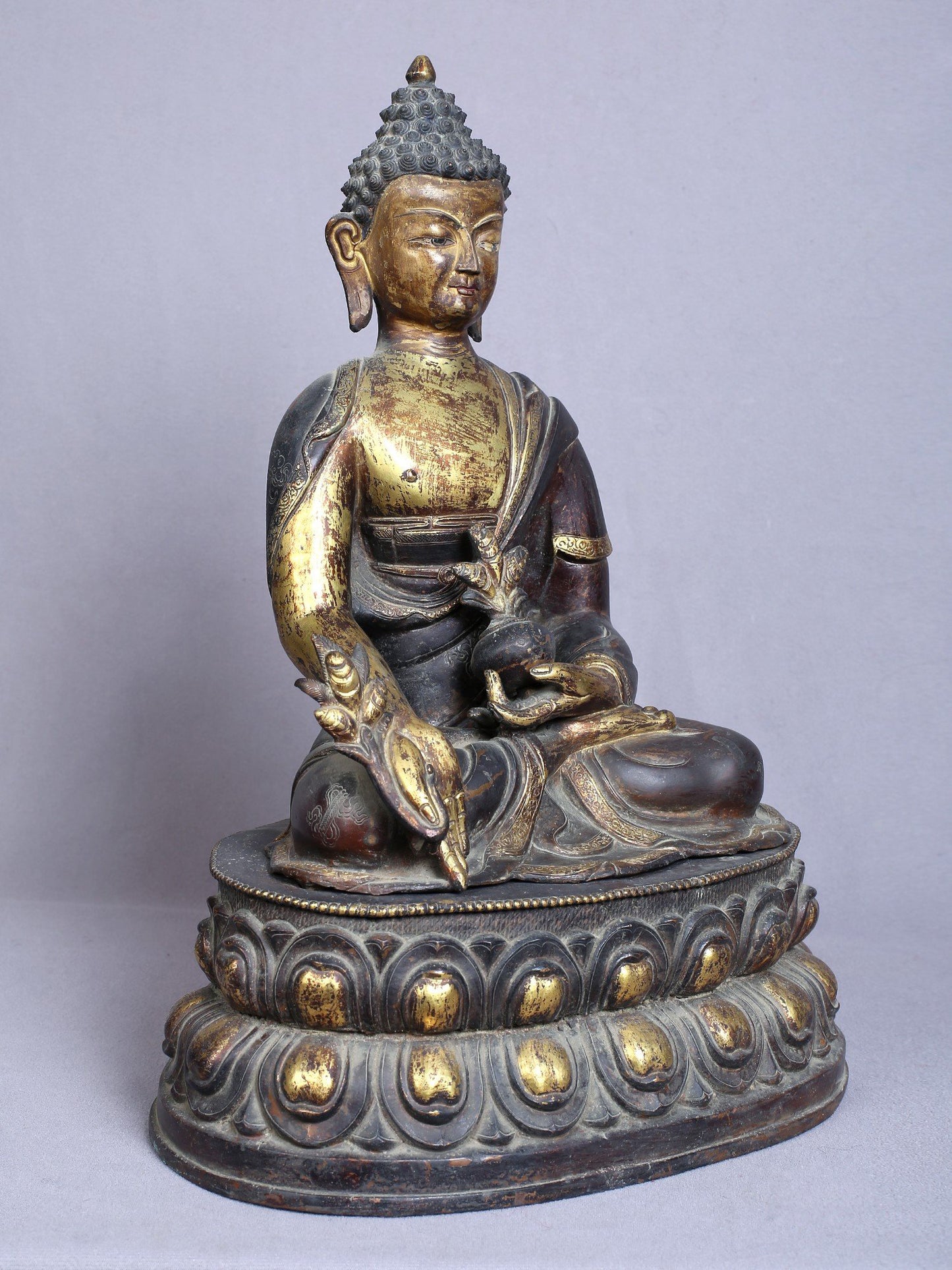 14" Medicine Buddha | Copper Statue Gilded With Gold | Handmade Buddha Statue | From Nepal