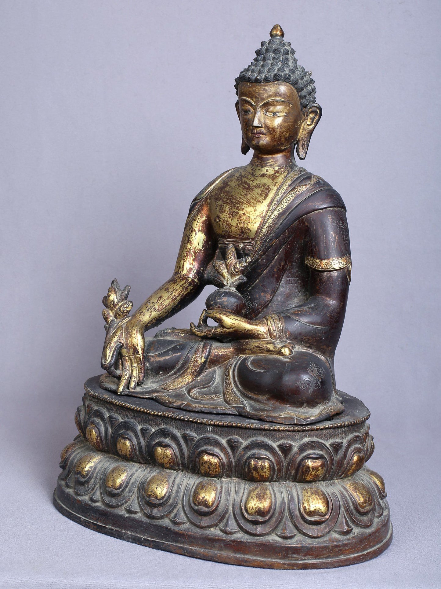 14" Medicine Buddha | Copper Statue Gilded With Gold | Handmade Buddha Statue | From Nepal