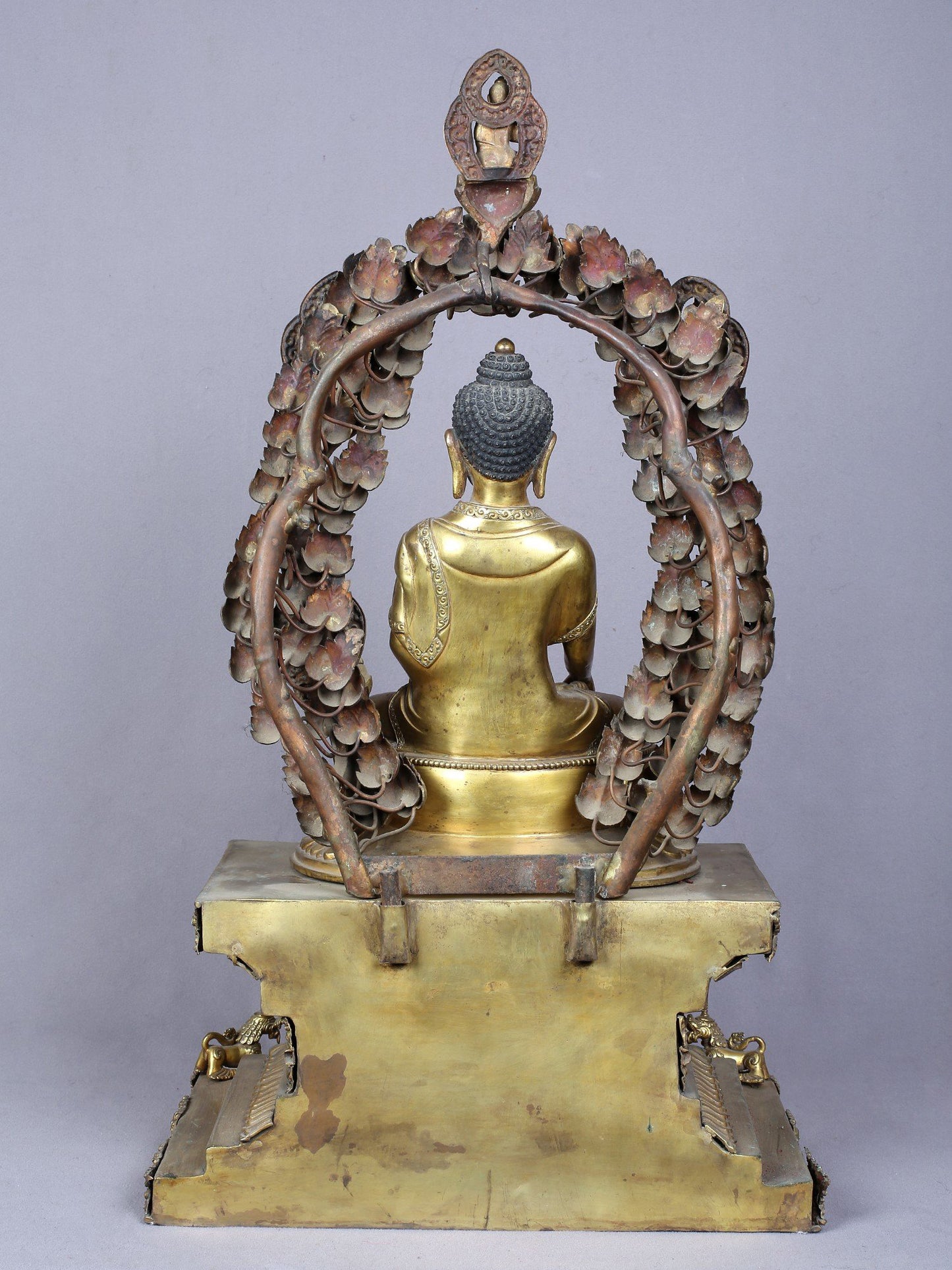 23" Shakyamuni Buddha Seated On Throne With Pancha Buddha | Handmade | Copper Statue Gilded With Gold