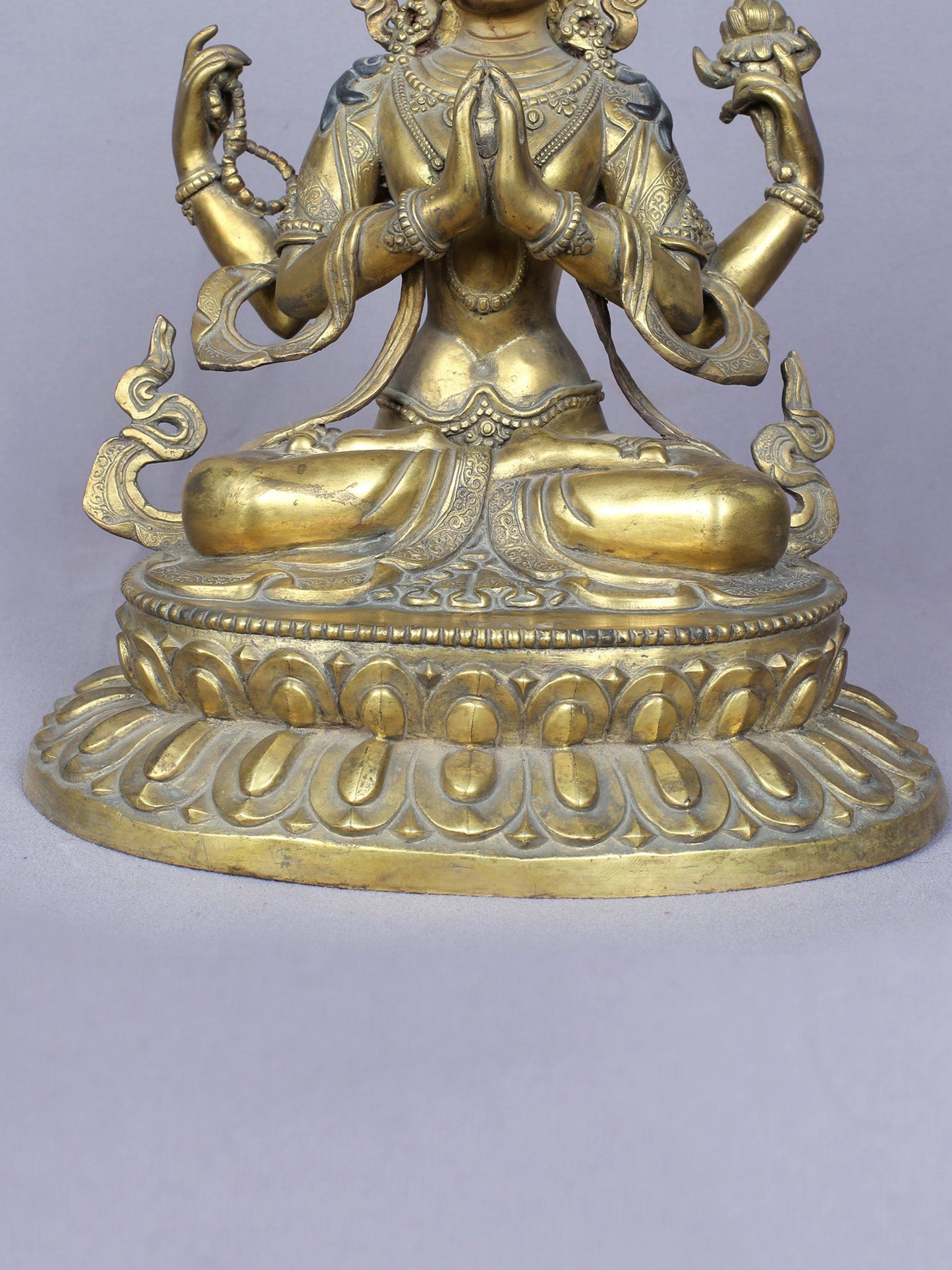 11" Four Armed Avalokiteshvara | Handmade Idol | Copper Statue Gilded with Gold | From Nepal