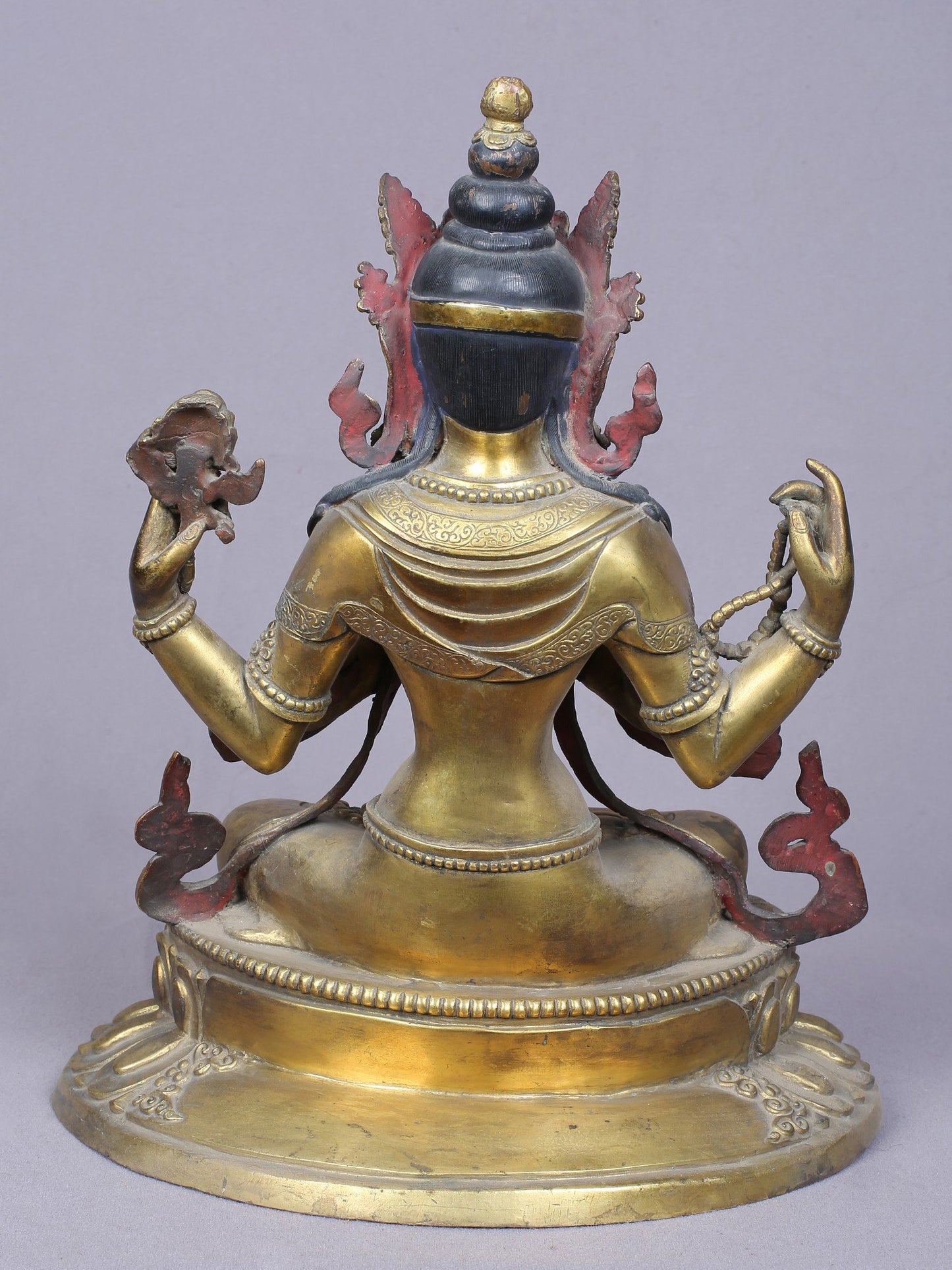 11" Four Armed Avalokiteshvara | Handmade Idol | Copper Statue Gilded with Gold | From Nepal