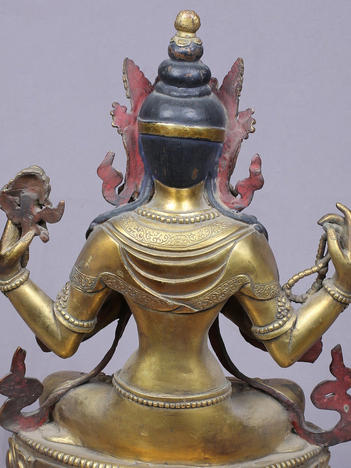 11" Four Armed Avalokiteshvara | Handmade Idol | Copper Statue Gilded with Gold | From Nepal