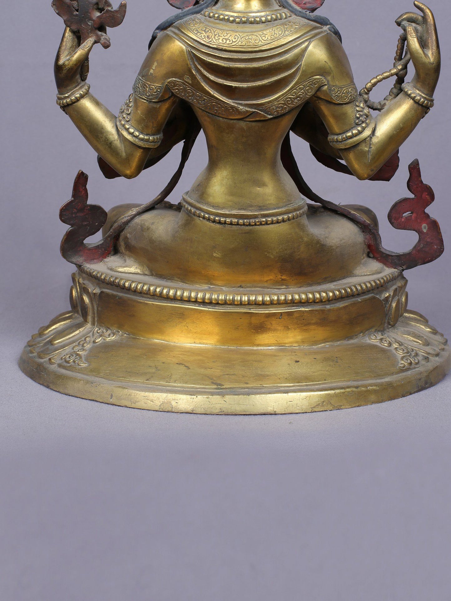 11" Four Armed Avalokiteshvara | Handmade Idol | Copper Statue Gilded with Gold | From Nepal