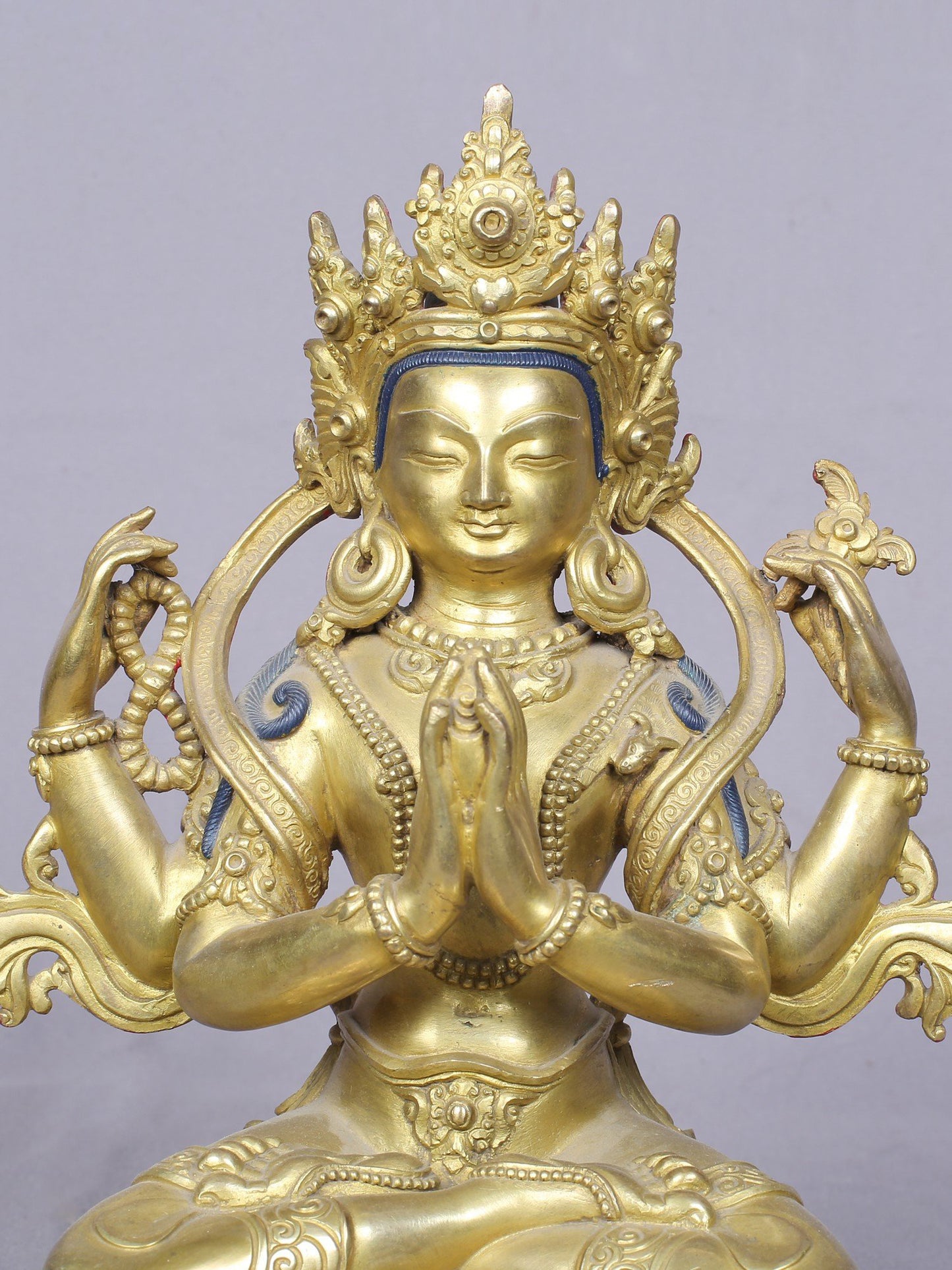 9" Chenrezig Copper Statue | Handmade Idol | Four Armed Avalokiteshvara | Idol From Nepal