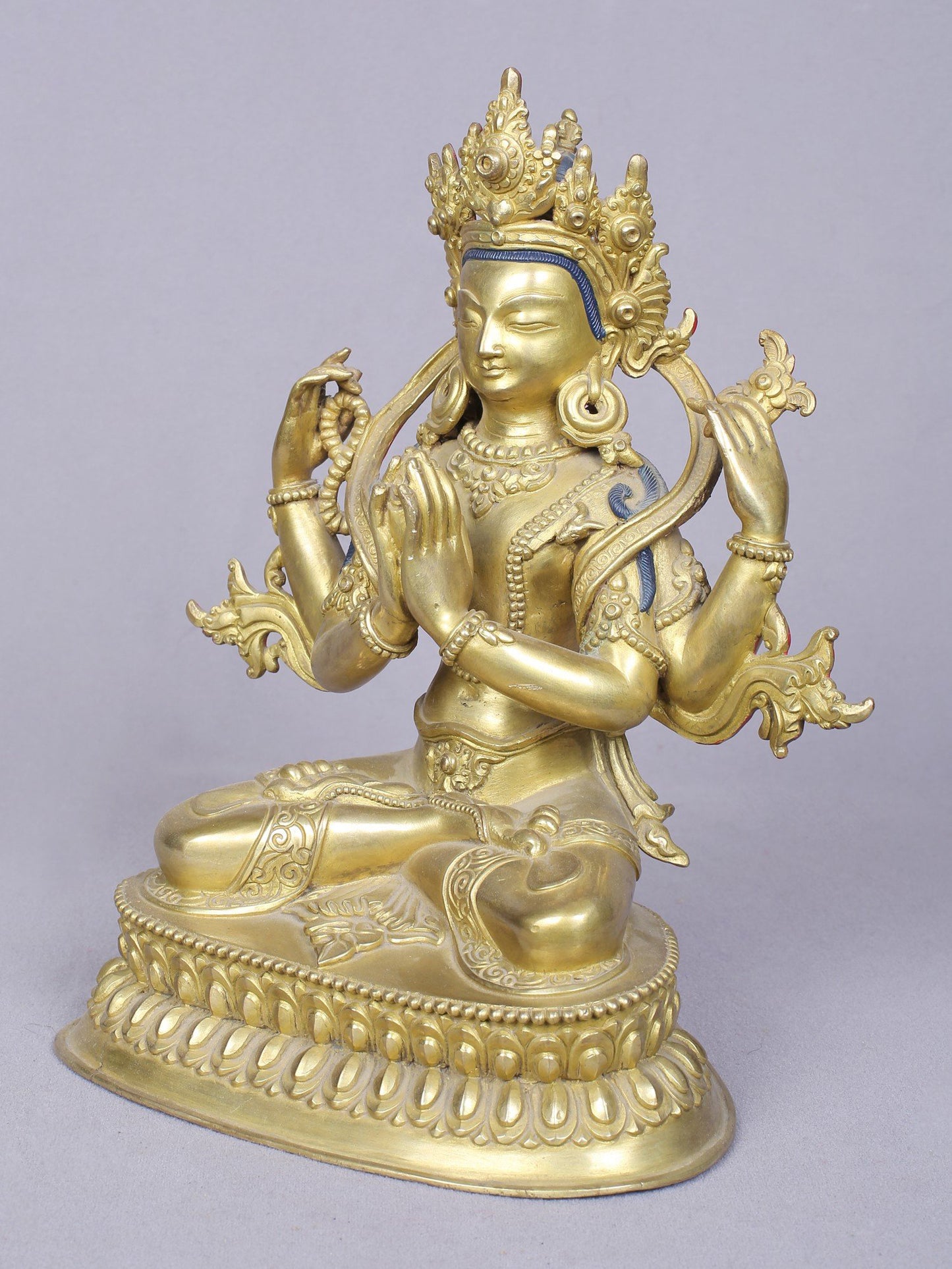 9" Chenrezig Copper Statue | Handmade Idol | Four Armed Avalokiteshvara | Idol From Nepal