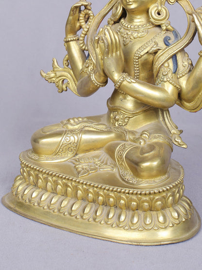 9" Chenrezig Copper Statue | Handmade Idol | Four Armed Avalokiteshvara | Idol From Nepal