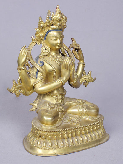 9" Chenrezig Copper Statue | Handmade Idol | Four Armed Avalokiteshvara | Idol From Nepal