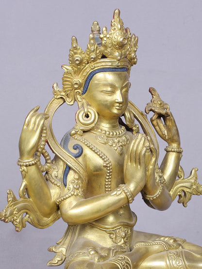 9" Chenrezig Copper Statue | Handmade Idol | Four Armed Avalokiteshvara | Idol From Nepal