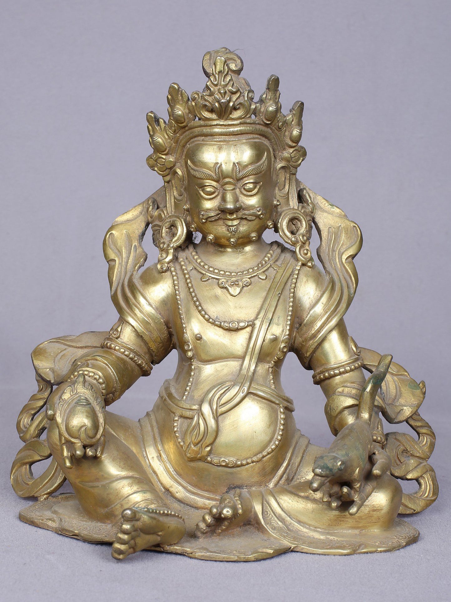 7" Tibetan Buddhist Deity Kubera | Handmade Idol | Buddhist Copper Statue Gilded With Gold