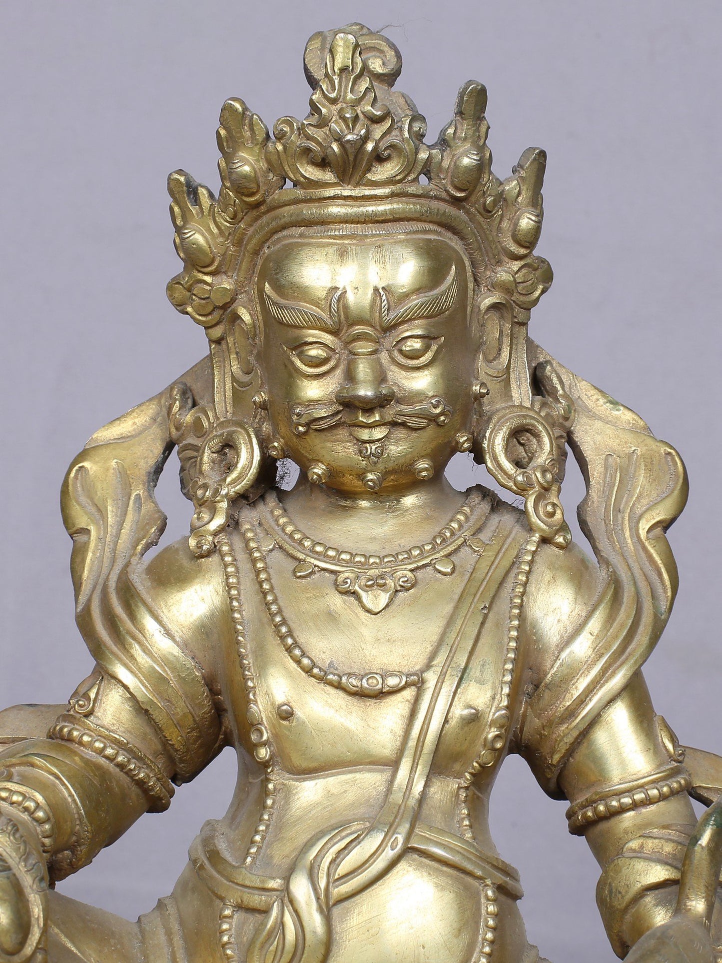 7" Tibetan Buddhist Deity Kubera | Handmade Idol | Buddhist Copper Statue Gilded With Gold