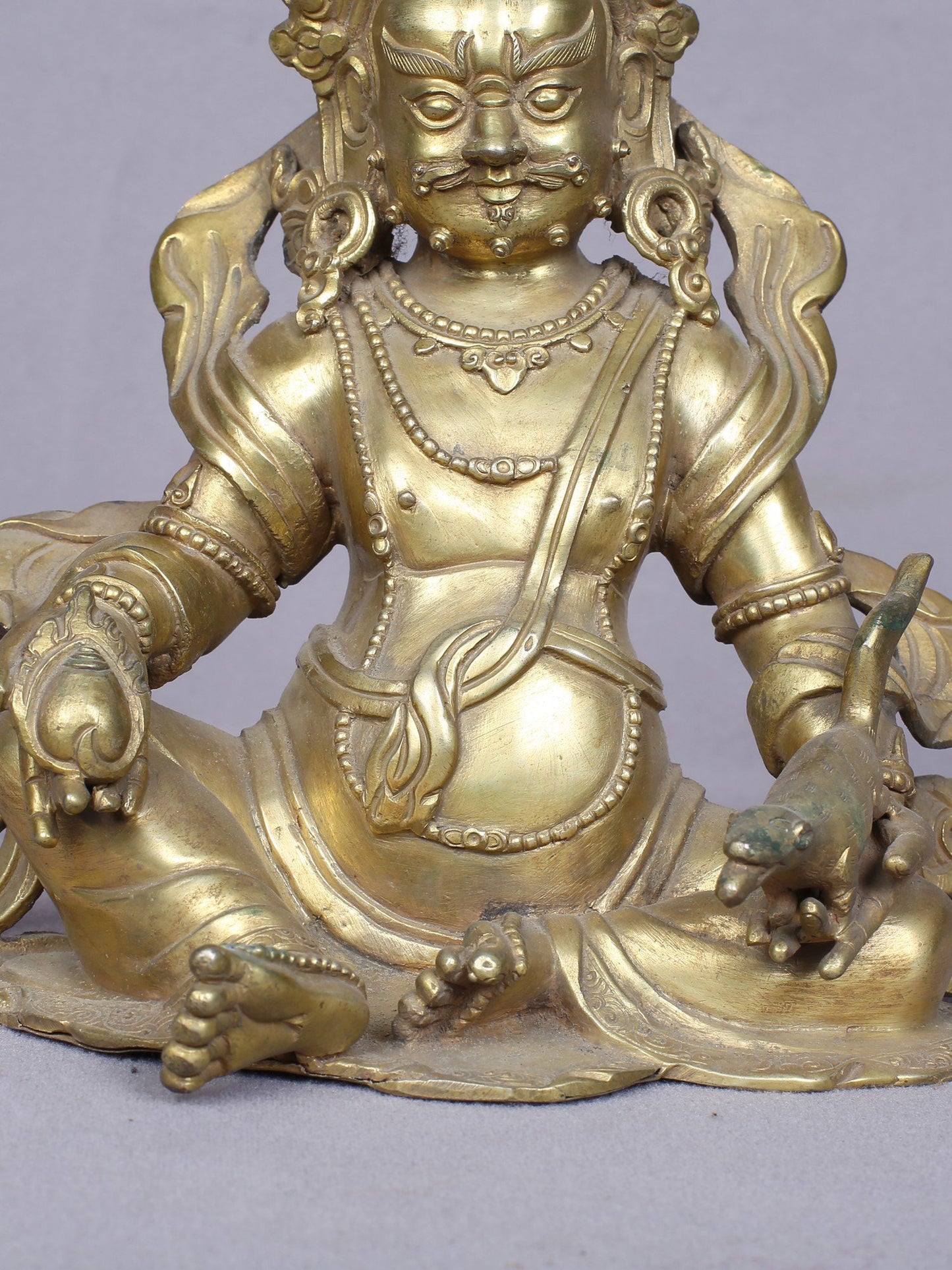 7" Tibetan Buddhist Deity Kubera | Handmade Idol | Buddhist Copper Statue Gilded With Gold