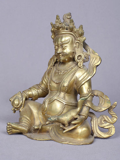 7" Tibetan Buddhist Deity Kubera | Handmade Idol | Buddhist Copper Statue Gilded With Gold