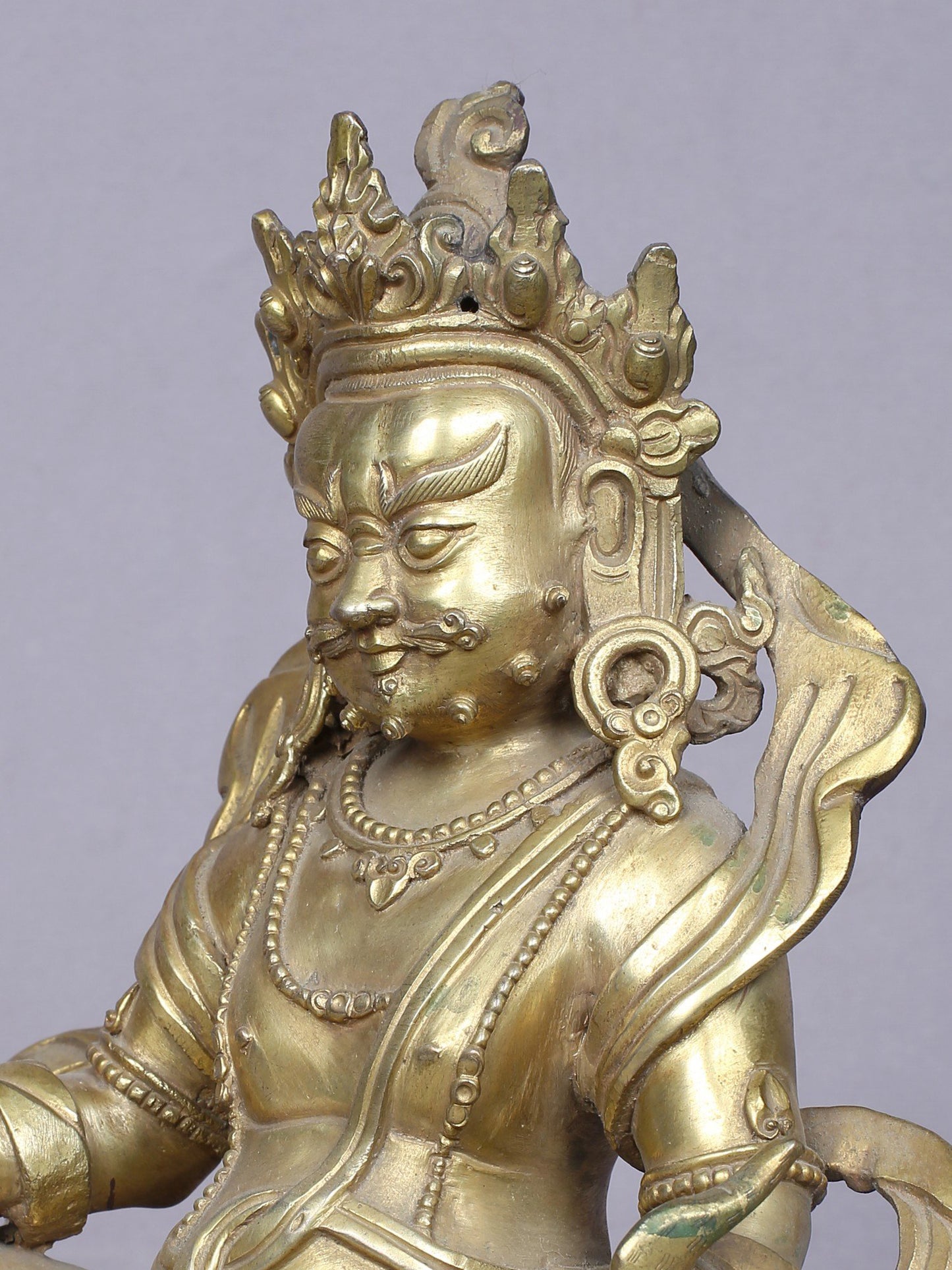 7" Tibetan Buddhist Deity Kubera | Handmade Idol | Buddhist Copper Statue Gilded With Gold