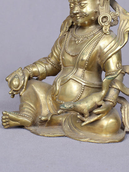 7" Tibetan Buddhist Deity Kubera | Handmade Idol | Buddhist Copper Statue Gilded With Gold