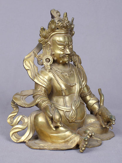 7" Tibetan Buddhist Deity Kubera | Handmade Idol | Buddhist Copper Statue Gilded With Gold