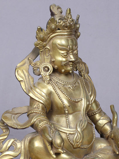 7" Tibetan Buddhist Deity Kubera | Handmade Idol | Buddhist Copper Statue Gilded With Gold