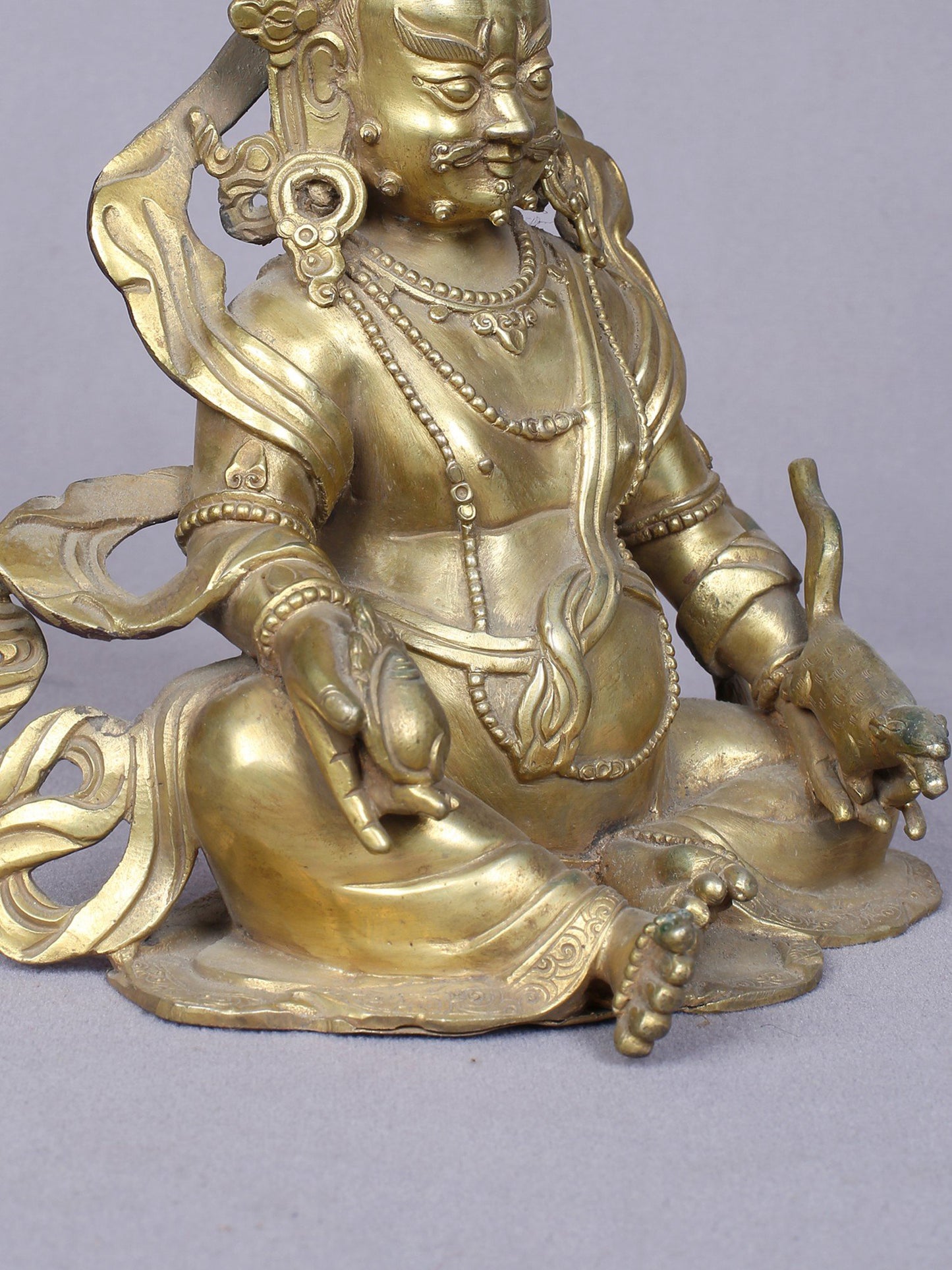 7" Tibetan Buddhist Deity Kubera | Handmade Idol | Buddhist Copper Statue Gilded With Gold