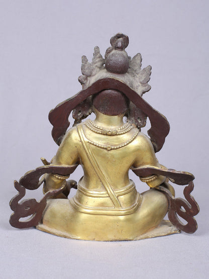 7" Tibetan Buddhist Deity Kubera | Handmade Idol | Buddhist Copper Statue Gilded With Gold