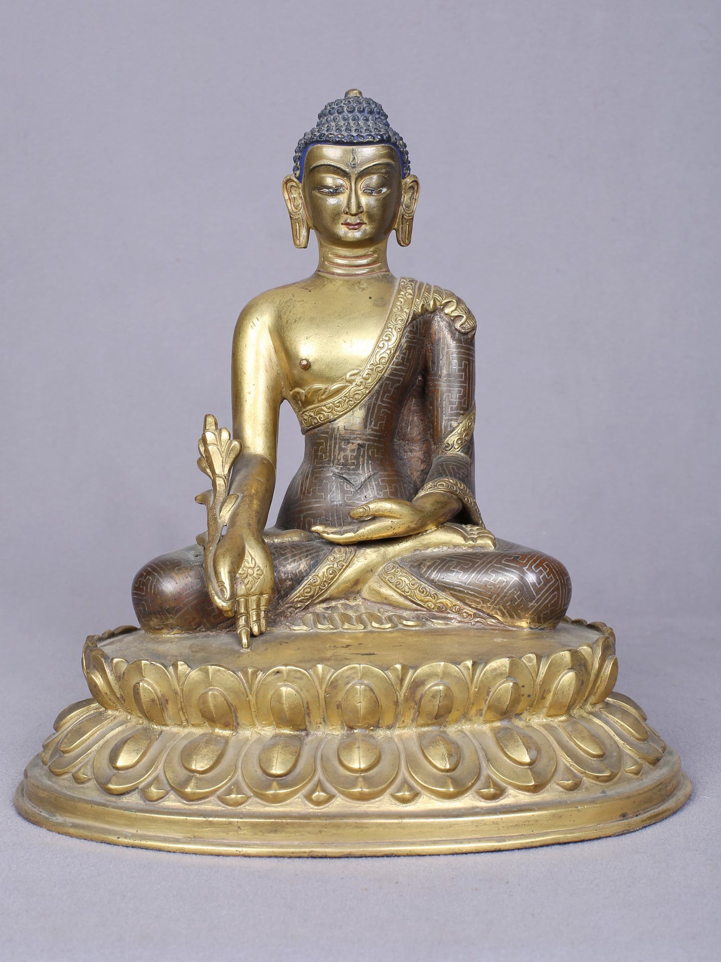 8" Medicine Buddha Copper Statue Gilded With Gold | Handmade Idol | Buddha Statue