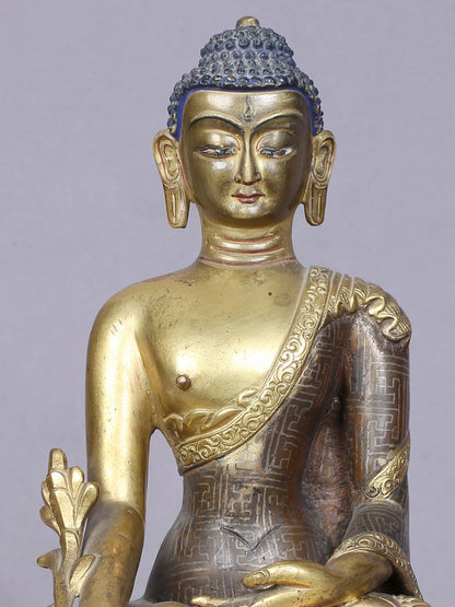 8" Medicine Buddha Copper Statue Gilded With Gold | Handmade Idol | Buddha Statue