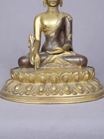 8" Medicine Buddha Copper Statue Gilded With Gold | Handmade Idol | Buddha Statue