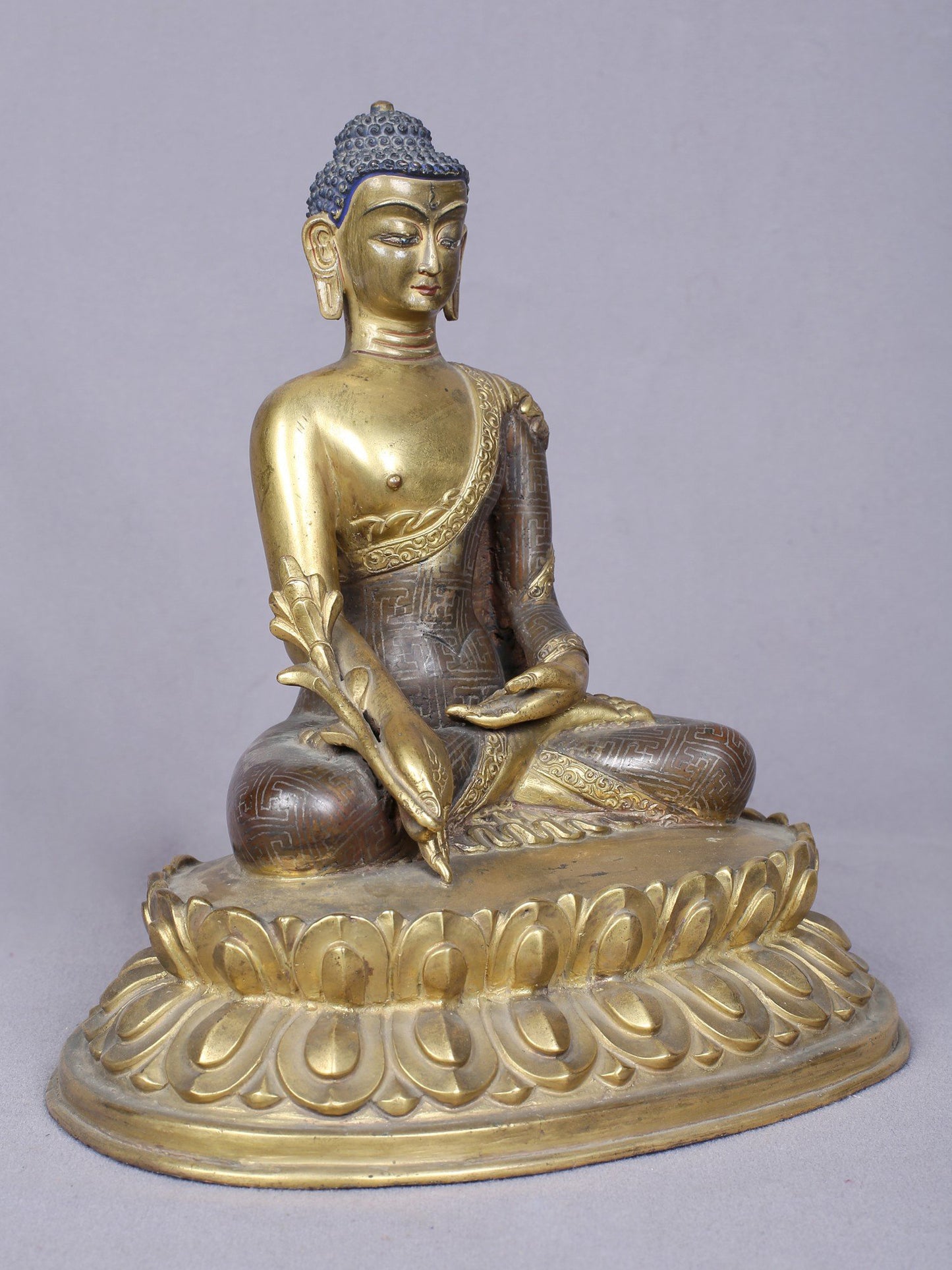 8" Medicine Buddha Copper Statue Gilded With Gold | Handmade Idol | Buddha Statue