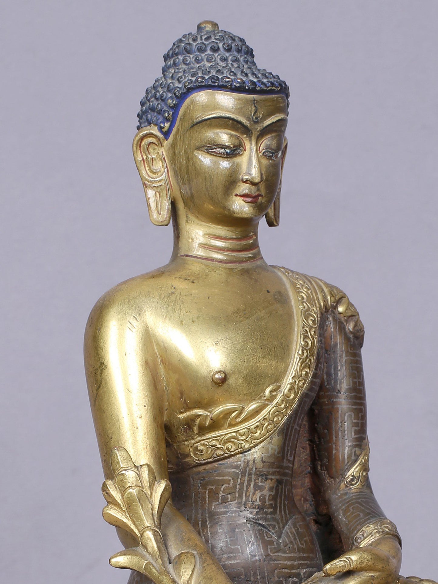 8" Medicine Buddha Copper Statue Gilded With Gold | Handmade Idol | Buddha Statue