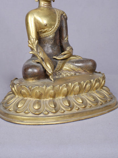 8" Medicine Buddha Copper Statue Gilded With Gold | Handmade Idol | Buddha Statue