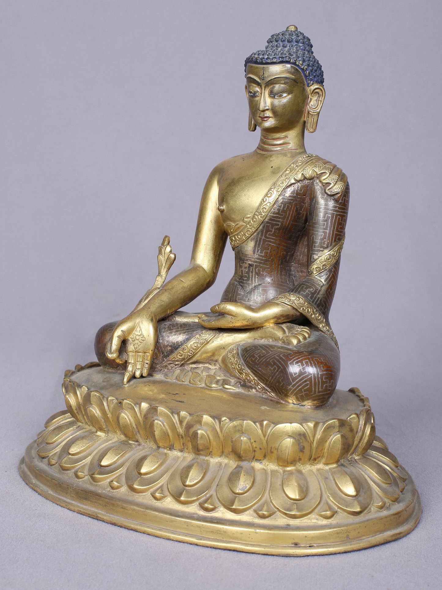 8" Medicine Buddha Copper Statue Gilded With Gold | Handmade Idol | Buddha Statue