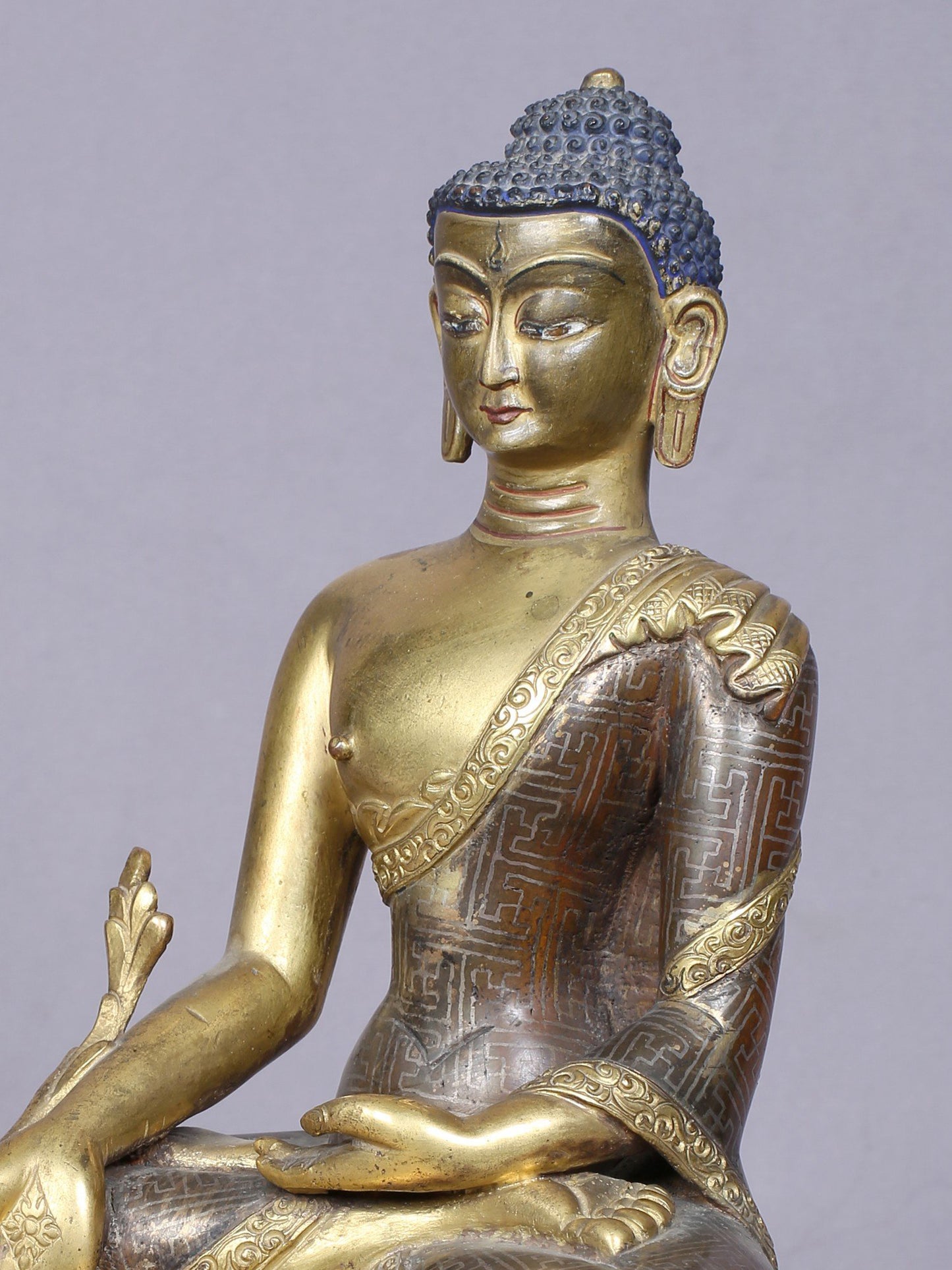 8" Medicine Buddha Copper Statue Gilded With Gold | Handmade Idol | Buddha Statue