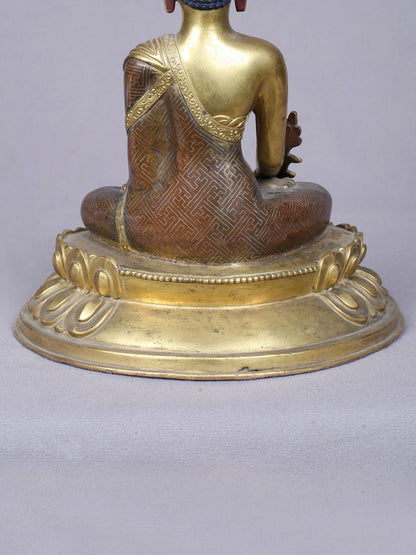 8" Medicine Buddha Copper Statue Gilded With Gold | Handmade Idol | Buddha Statue