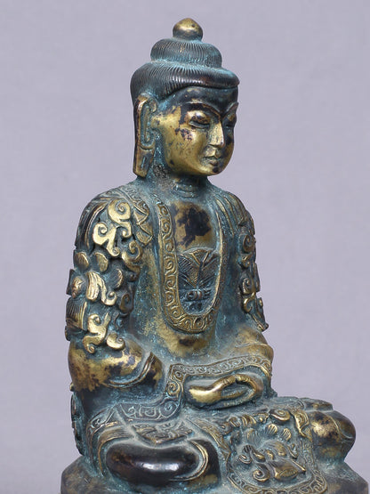 6" Amitabha Buddha | Copper Statue Gilded With Gold | Handmade Idol | Buddha Statue