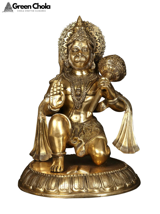 21-inch Sitting Lord Hanuman Brass Idol in Blessing Gesture