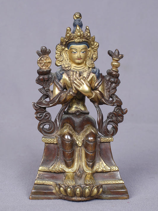 5" Small Maitreya Buddha Figurine | Copper Statue Gilded With Gold | Handmade Idol