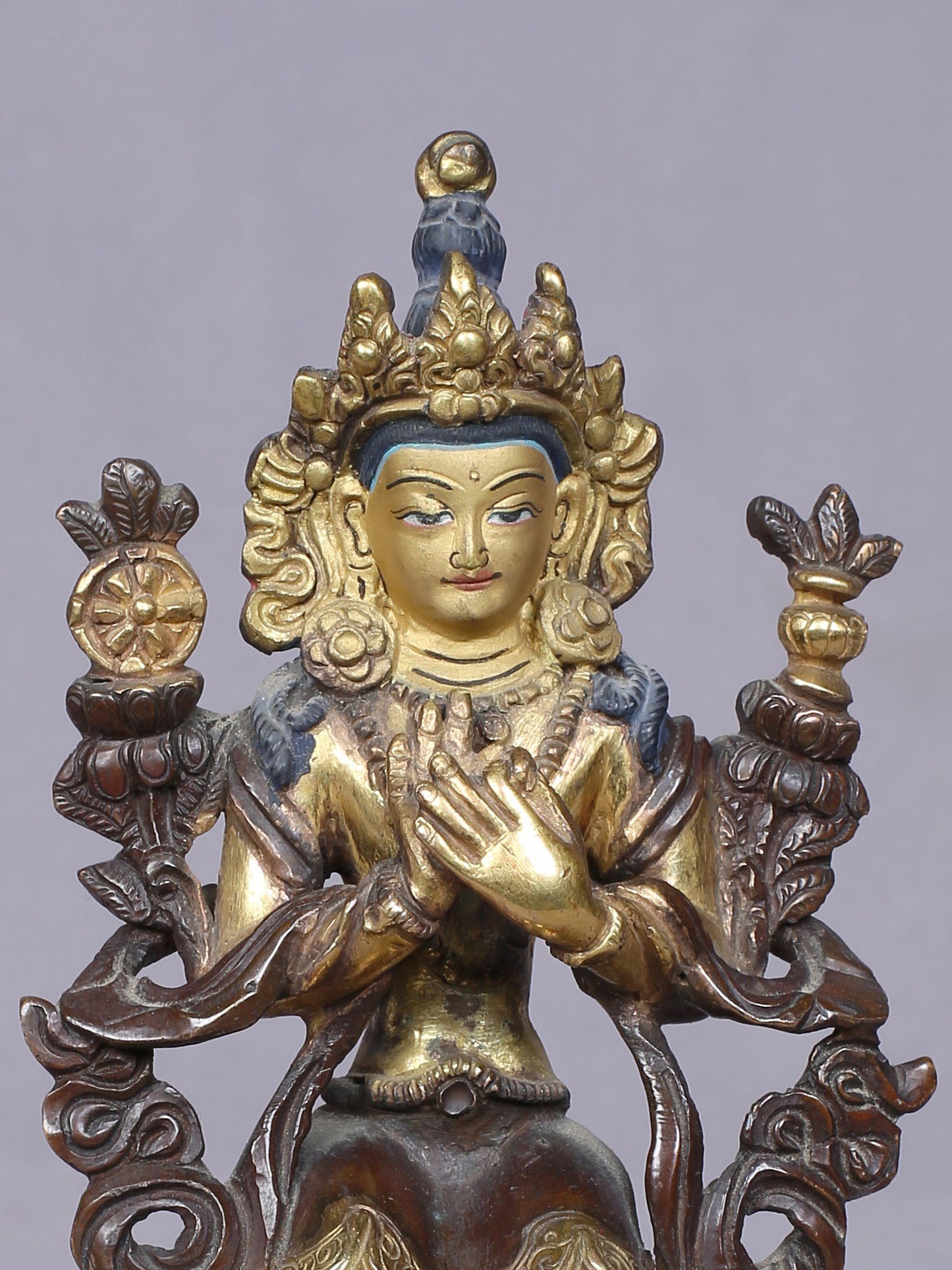 5" Small Maitreya Buddha Figurine | Copper Statue Gilded With Gold | Handmade Idol