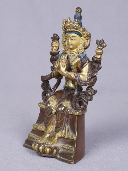 5" Small Maitreya Buddha Figurine | Copper Statue Gilded With Gold | Handmade Idol