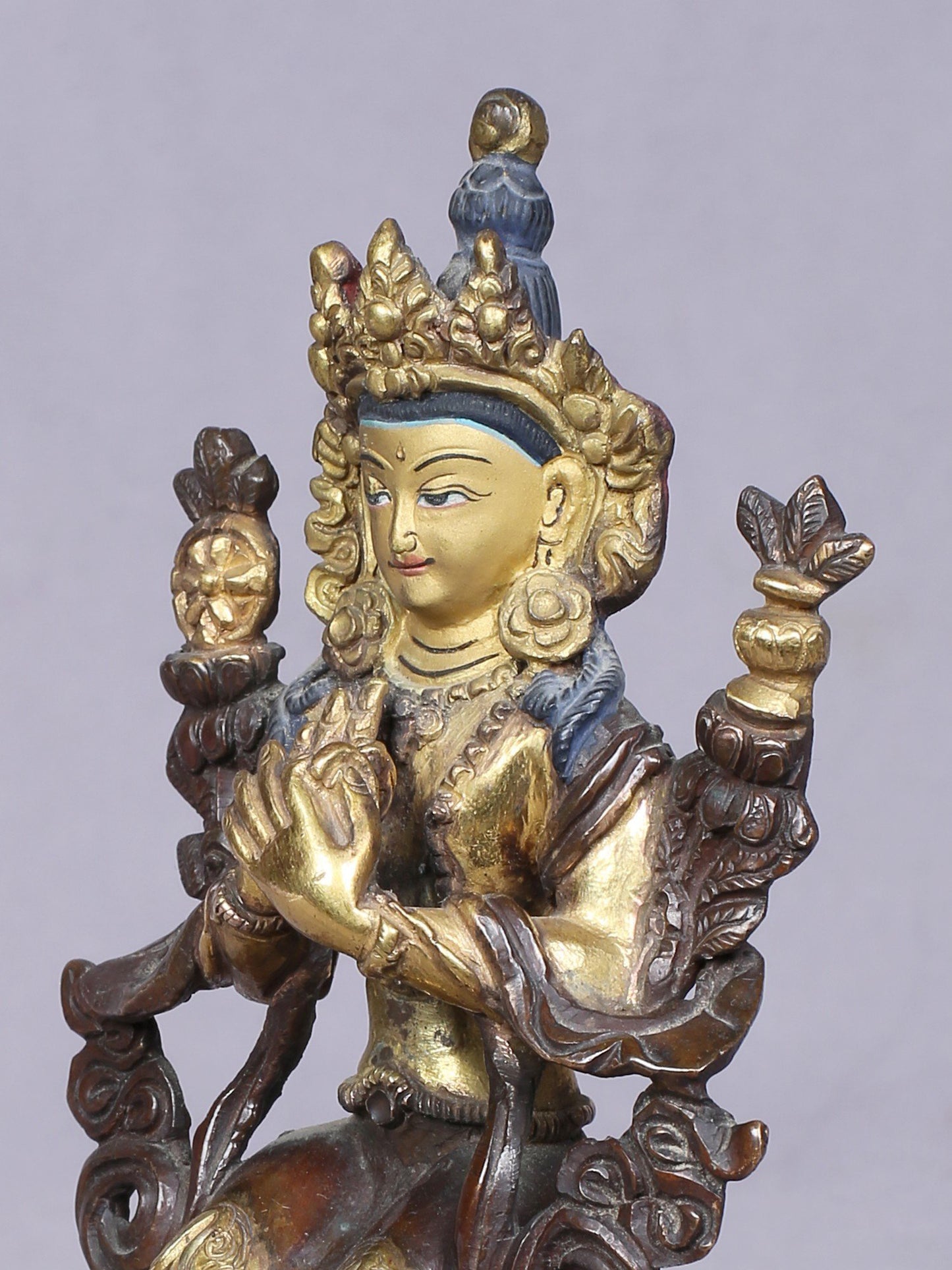 5" Small Maitreya Buddha Figurine | Copper Statue Gilded With Gold | Handmade Idol