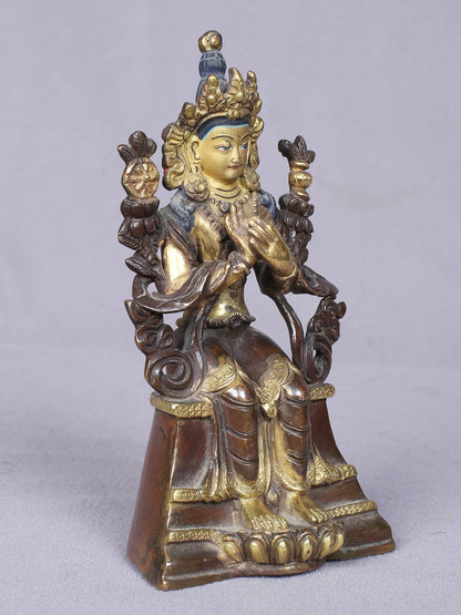 5" Small Maitreya Buddha Figurine | Copper Statue Gilded With Gold | Handmade Idol