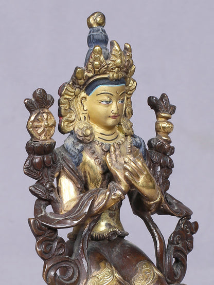 5" Small Maitreya Buddha Figurine | Copper Statue Gilded With Gold | Handmade Idol