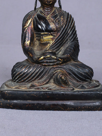 5" Small Buddhist Je Tsongkhapa Idol From Nepal | Handmade Idol | Copper Statue Gilded With Gold