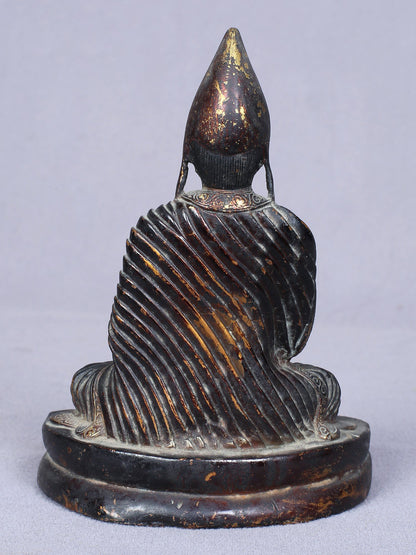 5" Small Buddhist Je Tsongkhapa Idol From Nepal | Handmade Idol | Copper Statue Gilded With Gold