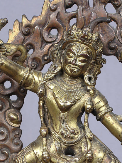 8" Tibetan Buddhist Deity Ekajati Idol | Handmade Idol | Copper Statue Gilded With Gold