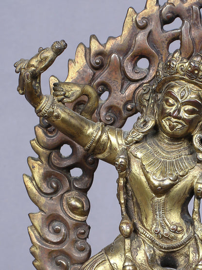 8" Tibetan Buddhist Deity Ekajati Idol | Handmade Idol | Copper Statue Gilded With Gold