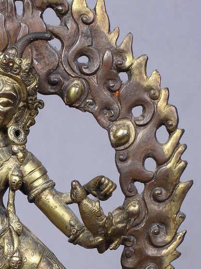 8" Tibetan Buddhist Deity Ekajati Idol | Handmade Idol | Copper Statue Gilded With Gold