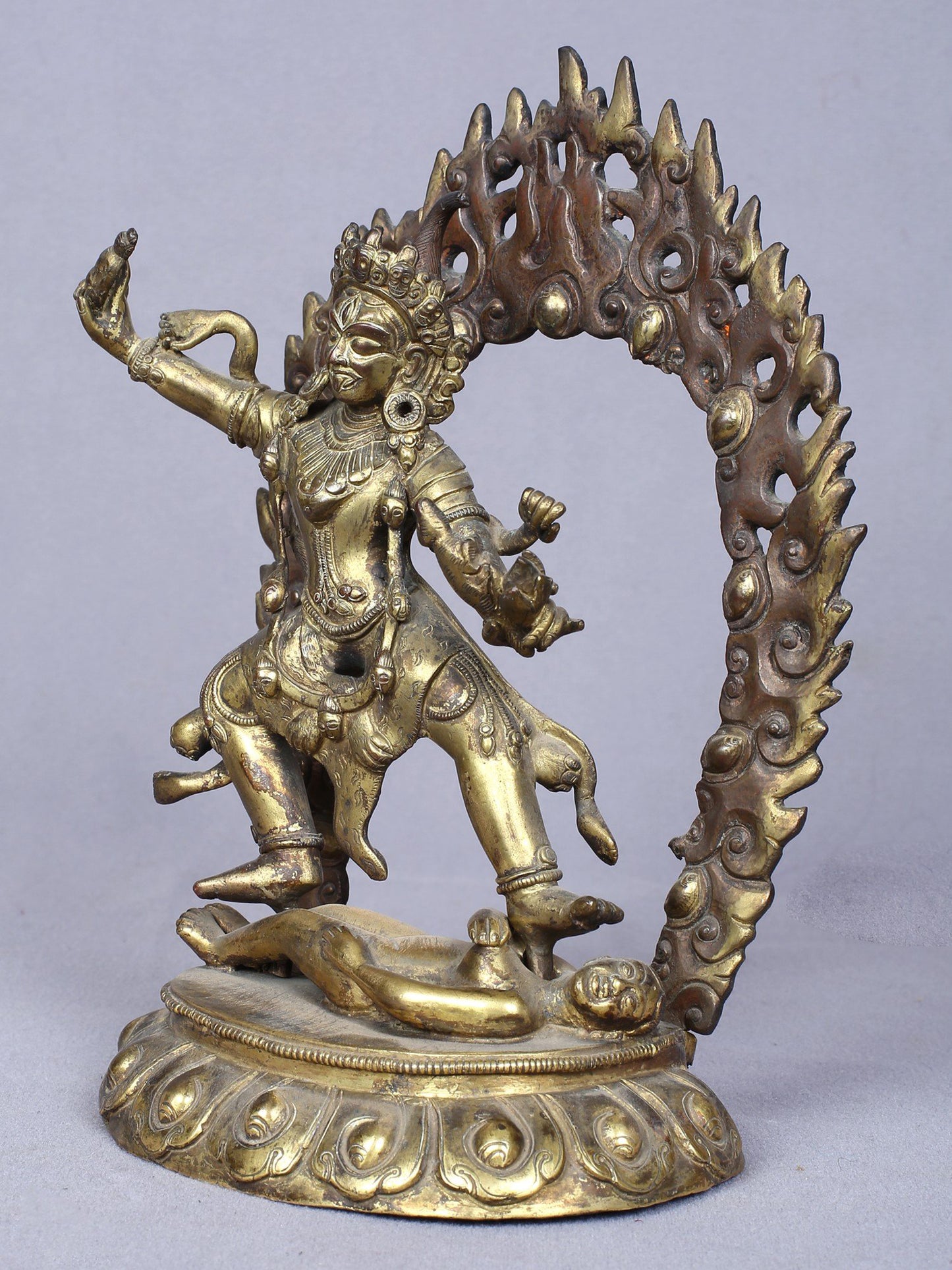 8" Tibetan Buddhist Deity Ekajati Idol | Handmade Idol | Copper Statue Gilded With Gold