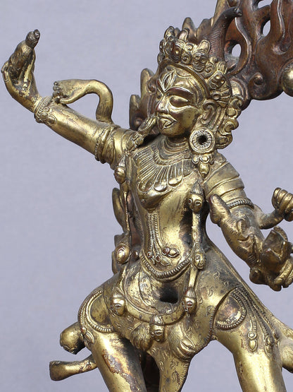 8" Tibetan Buddhist Deity Ekajati Idol | Handmade Idol | Copper Statue Gilded With Gold