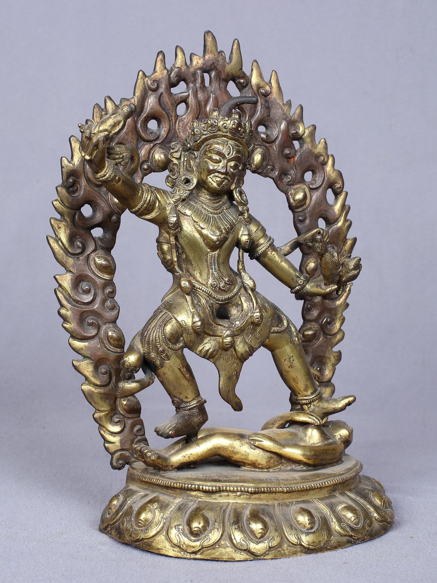 8" Tibetan Buddhist Deity Ekajati Idol | Handmade Idol | Copper Statue Gilded With Gold