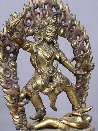 8" Tibetan Buddhist Deity Ekajati Idol | Handmade Idol | Copper Statue Gilded With Gold